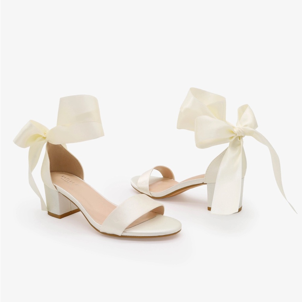 Satin Block Heel Wedding Sandal with Wrapped Ribbon Tie
